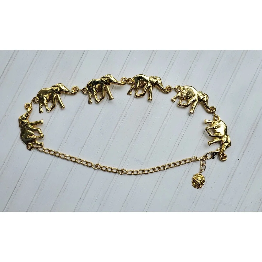 Vintage Gold Elephant Link Chain Belt Boho Waist Accessory Adjustable 16